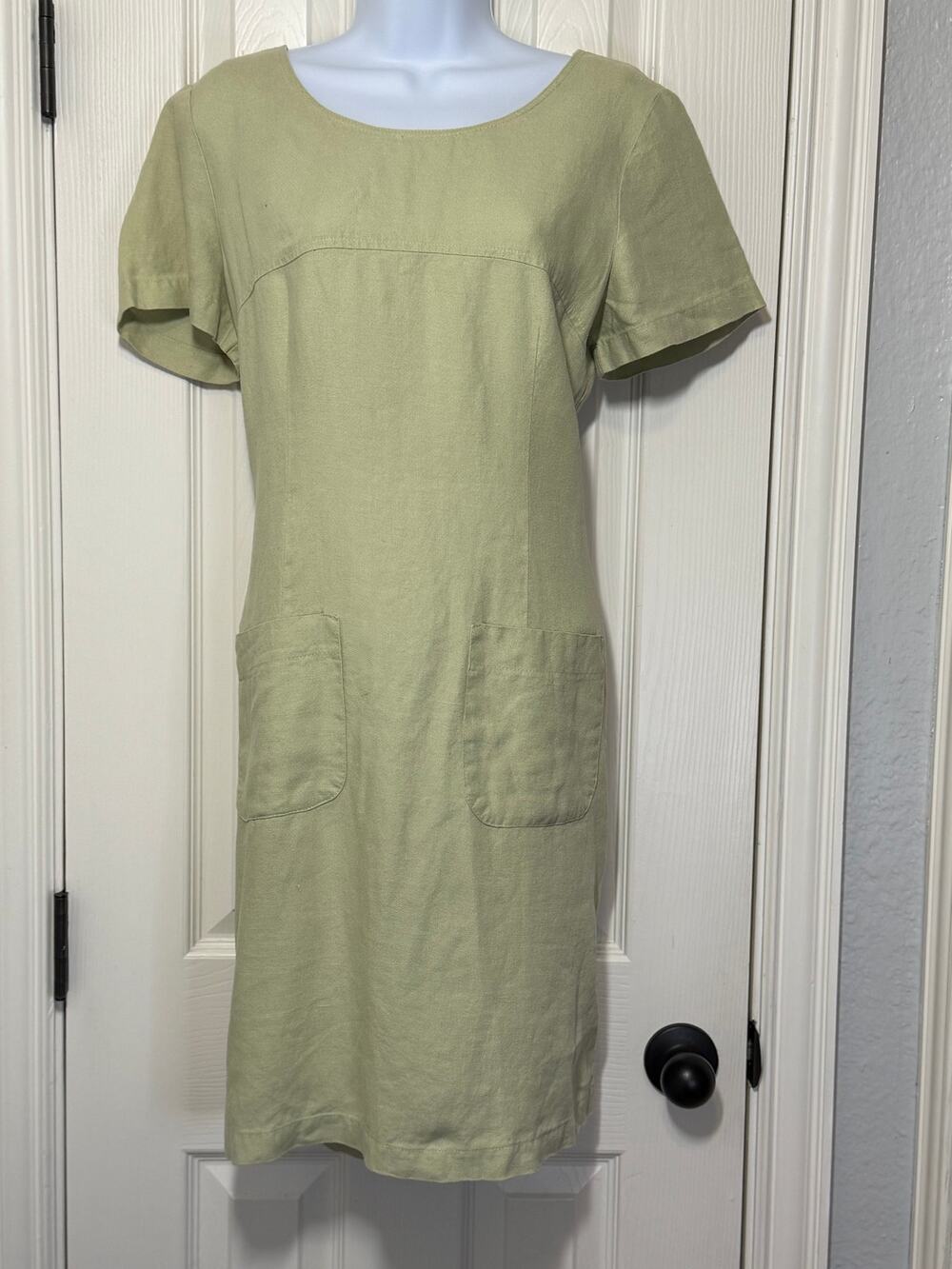 Vintage Carol Anderson California Linen Dress SZ 10 Sage Green Button Front